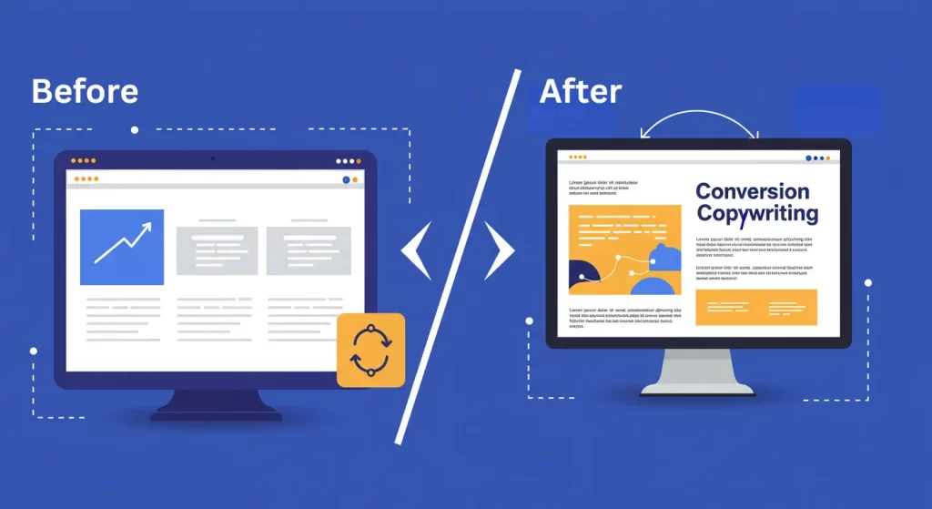 Before and after website showing conversion copywriting improvement for better results